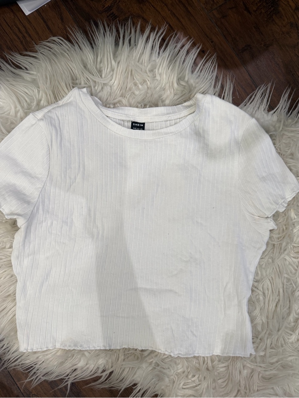 M SHEIN White Ribbed Short Sleeve Tee